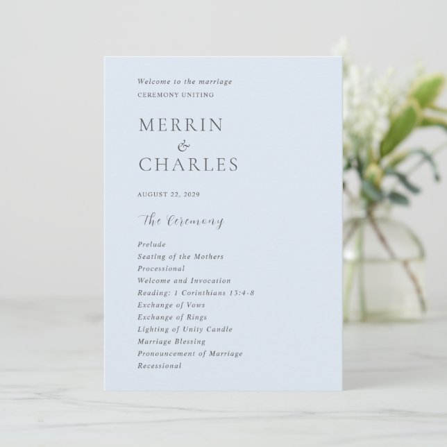 Programme Mariage Moderne Bleu Poudre Élégant (Debout devant)