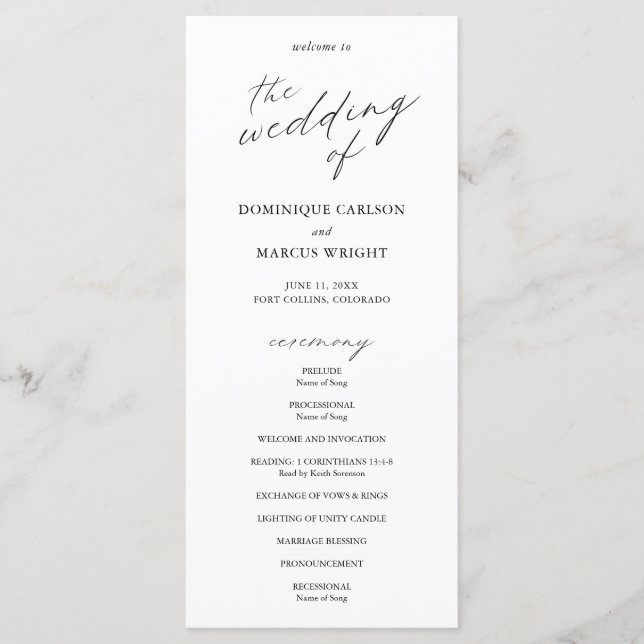 Programme Mariage Moderne Calligraphie Élégante (Devant)