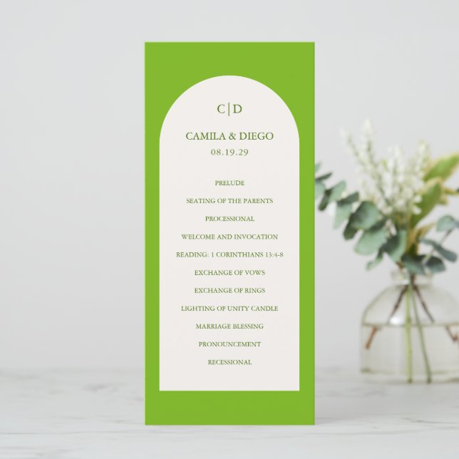 Programme Mariage Moderne Élégant à Arche Verte Vibrante (Debout devant)
