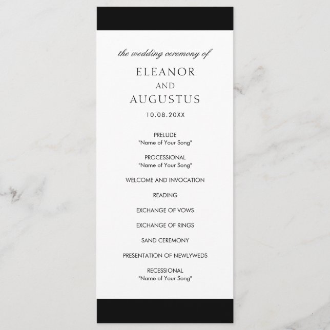 Programme Mariage Moderne Élégant Classique Noir et Blanc (Devant)