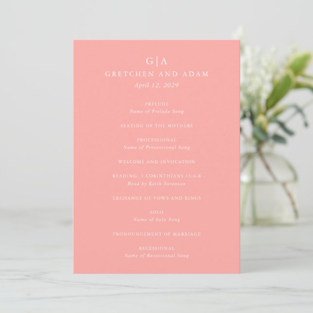 Programme Mariage Moderne Élégant Rose Corail (Debout devant)