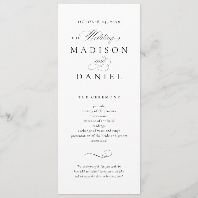 Programme Mariage Moderne Élégant Script (Devant)