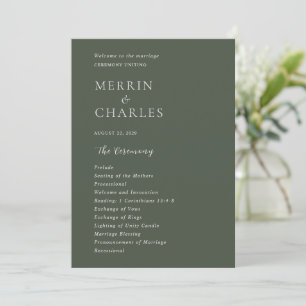 Programme Mariage Moderne Élégant Vert Olive