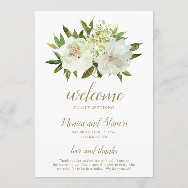 Programme Mariage Moderne Floral Élégant Or Blanc (Devant)