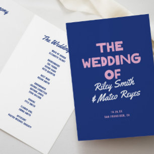 Programme Mariage Moderne Gras Couleurs Vives Bleu Rose