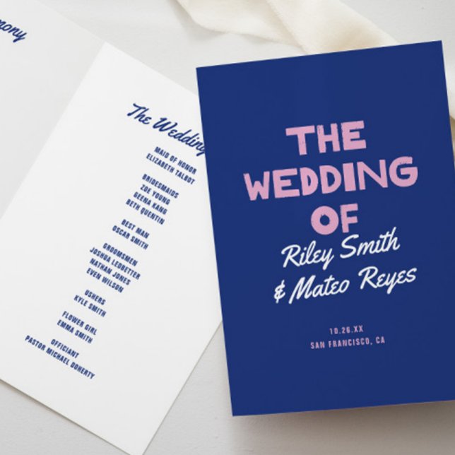 Programme Mariage Moderne Gras Couleurs Vives Bleu Rose (Créateur téléchargé)