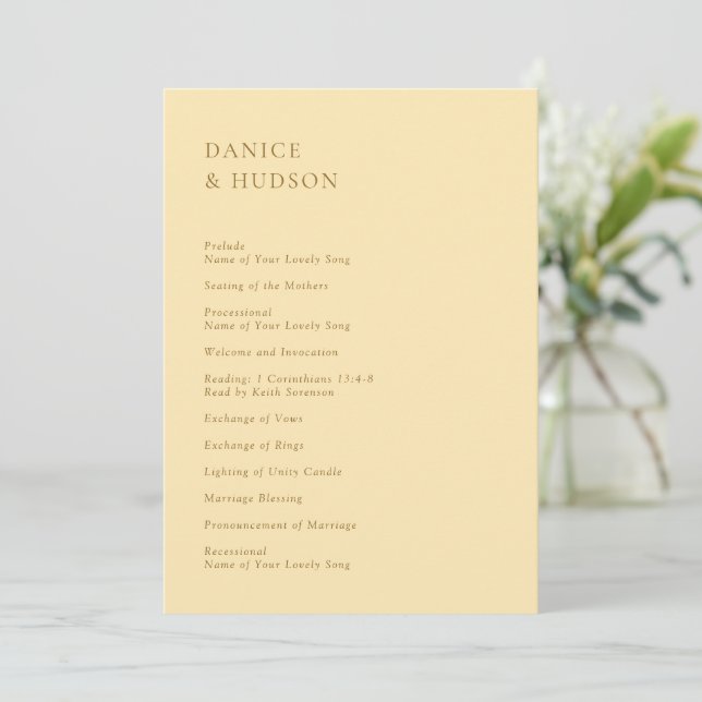 Programme Mariage Moderne Jaune Beurre Minimaliste (Debout devant)
