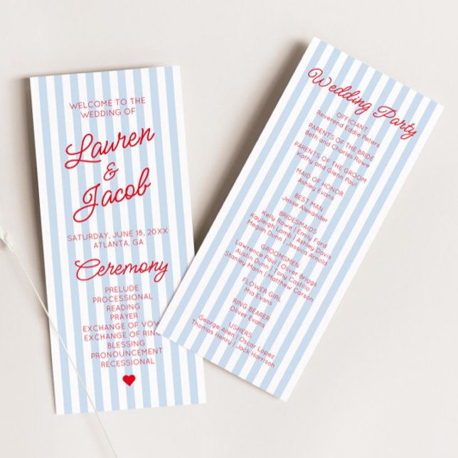 Programme Mariage Moderne Minimaliste Bandes Bleues Rouges (Créateur téléchargé)
