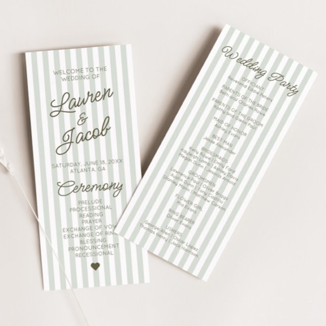 Programme Mariage Moderne Minimaliste Bandes Vertes (Créateur téléchargé)