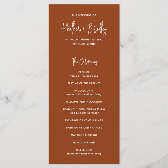 Programme Mariage Moderne Minimaliste en Cuivre (Devant)