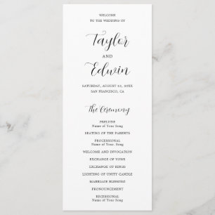 Programme Mariage Moderne Minimaliste Noir et Blanc