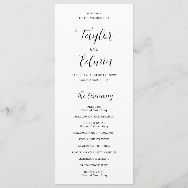 Programme Mariage Moderne Minimaliste Noir et Blanc (Devant)