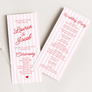 Programme Mariage Moderne Minimaliste Rayures Rouges Roses