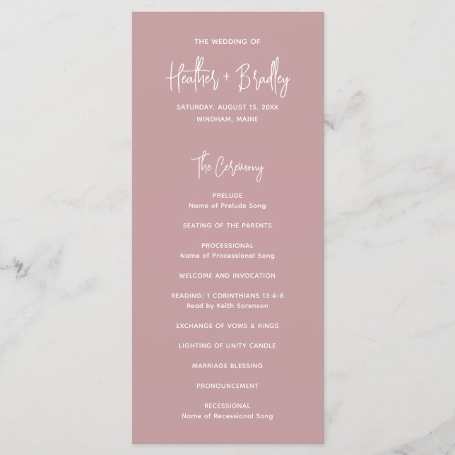 Programme Mariage Moderne Minimaliste Rose (Devant)
