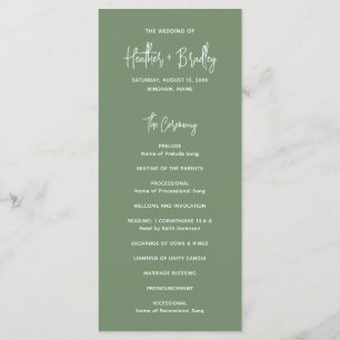 Programme Mariage Moderne Minimaliste Vert Sauge