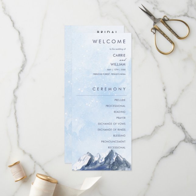 Programme Mariage Moderne Montagne Hivernale Motif (Devant/Arrière en situation)