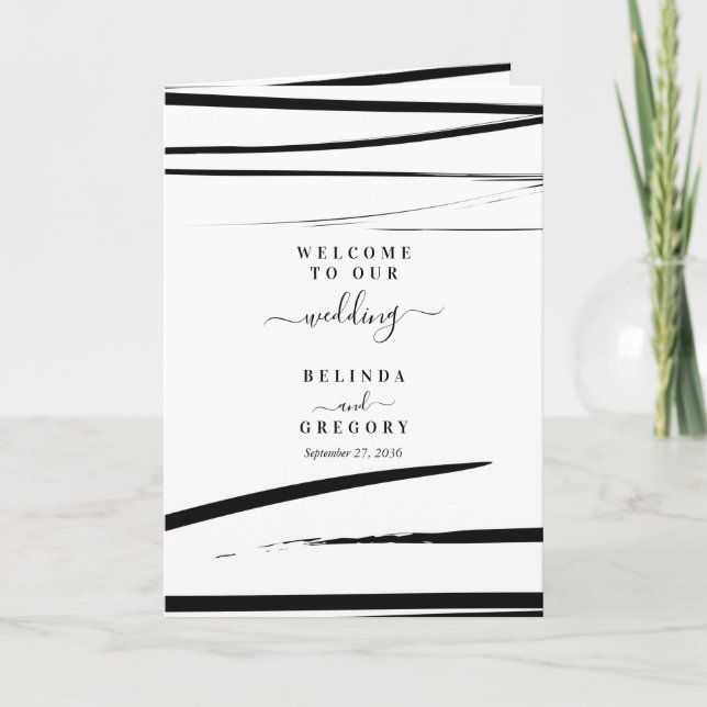 Programme Mariage moderne noir blanc Ordre du service (Devant)