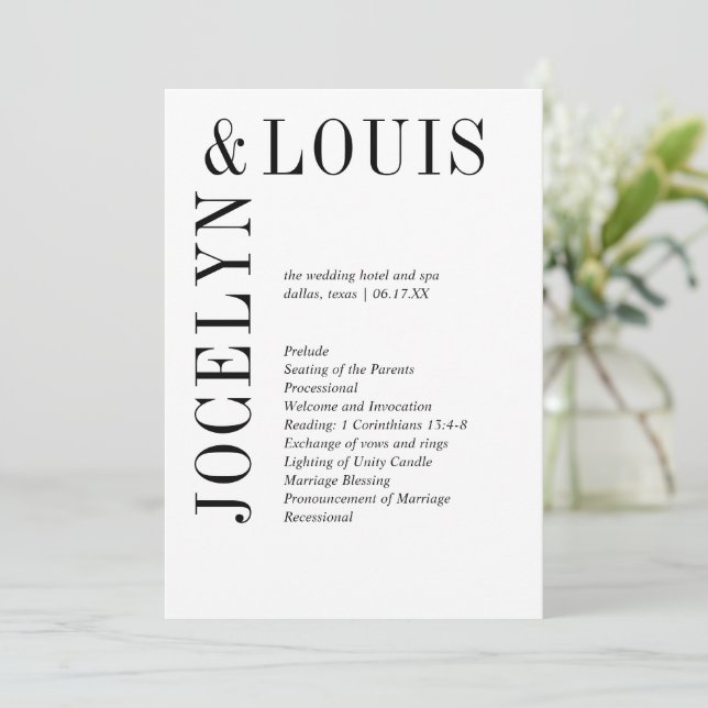 Programme Mariage Moderne Noir et Blanc Audacieux (Debout devant)