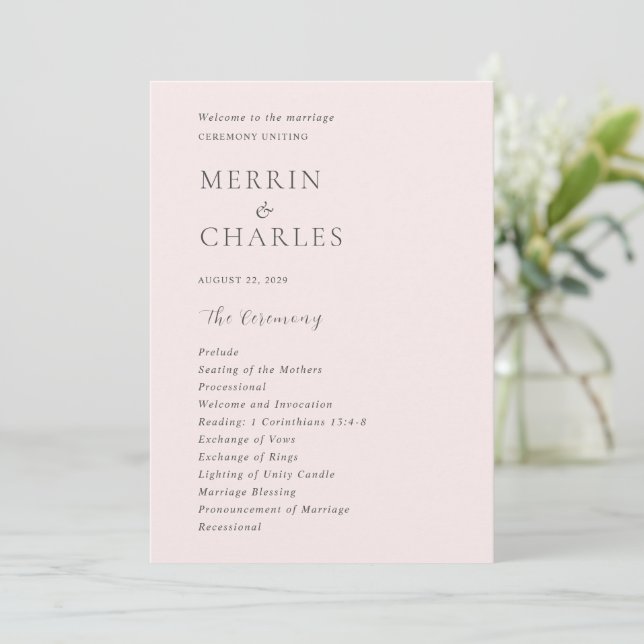 Programme Mariage Moderne Rose Élégant (Debout devant)