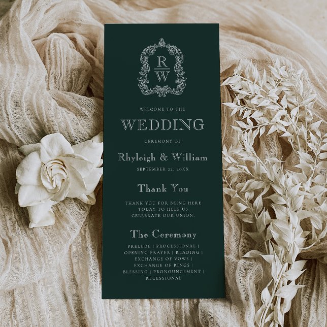 Programme Mariage Monogramme Crête Vert Forêt (Créateur téléchargé)
