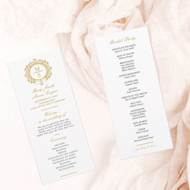 Programme Mariage Monogramme doré (I wish you happiness!)
