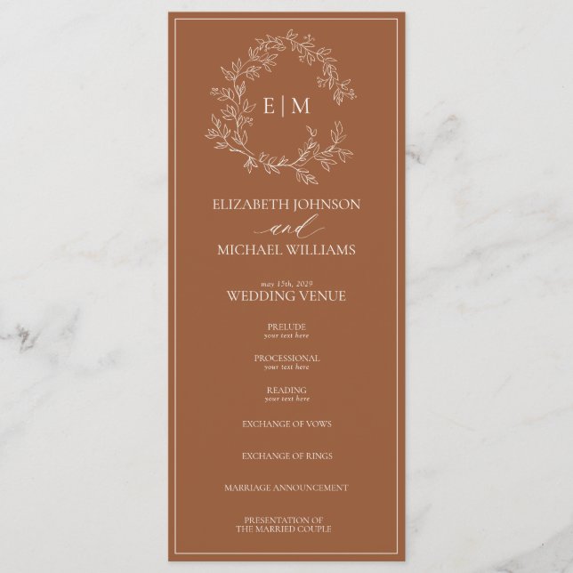 Programme Mariage Monogramme en terre cuite moderne (Devant)