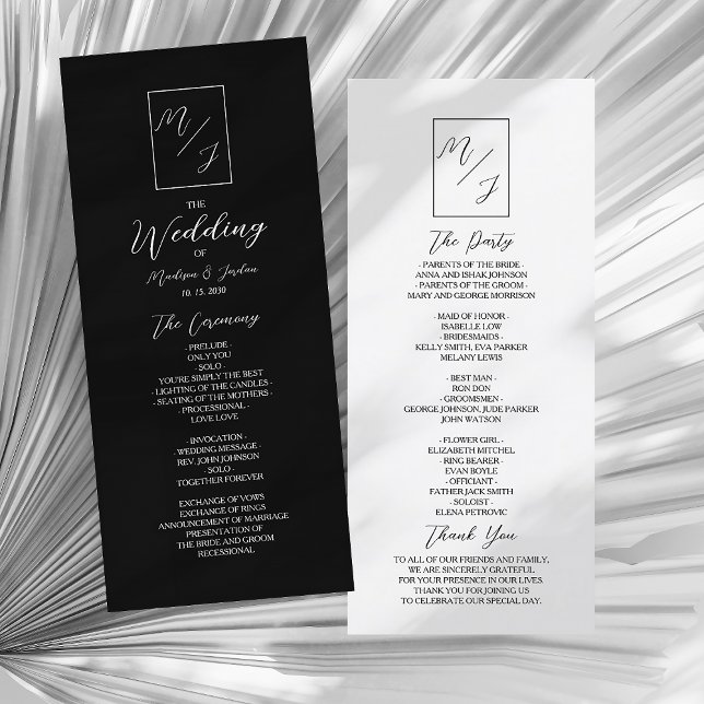 Programme Mariage Monogramme noir et blanc (Créateur téléchargé)