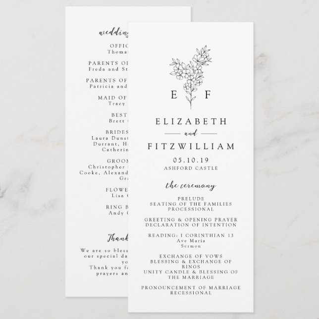 Programme Mariage Monogramme simple en fleur de cerise (Devant / Derrière)