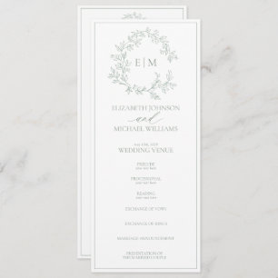 Programme Mariage Monogramme vert Sage moderne
