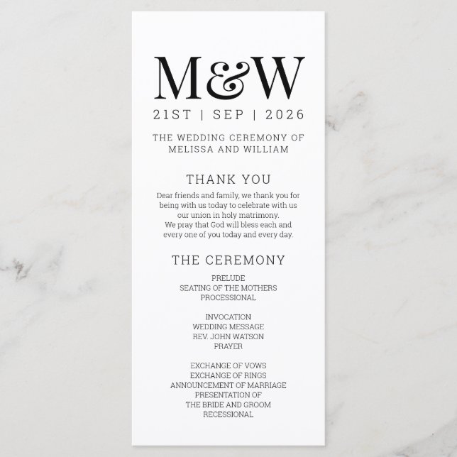 Programme Mariage noir blanc moderne (Devant)