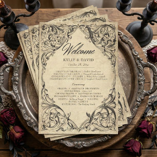 Programme Mariage noir parchemin vintage jusqu'à la mort