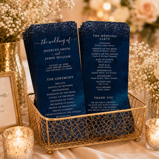 Programme Mariage Nuit Étoilée Bleu Marine Argent Paillettes (Créateur téléchargé)