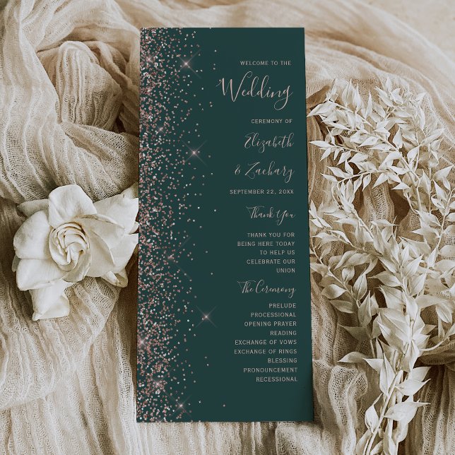 Programme Mariage Paillettes Vert Foncé Moderne Or Rose (Créateur téléchargé)