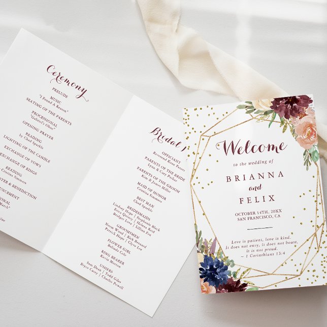 Programme Mariage plié de Parties scintillant d'or géométriq (Créateur téléchargé)