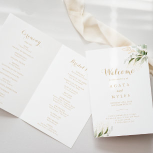 Programme Mariage plié de verdure sauge eucalyptus or