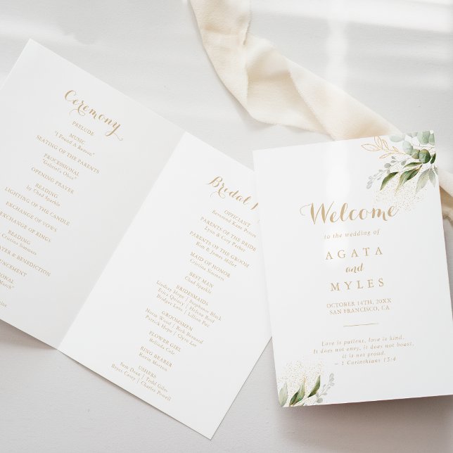 Programme Mariage plié de verdure sauge eucalyptus or (Créateur téléchargé)