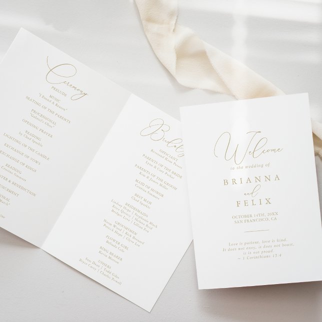 Programme Mariage plié minimaliste Gold Classy Chic (Créateur téléchargé)