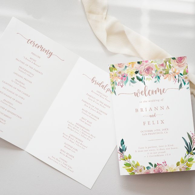 Programme Mariage plié rose Gold Spring Floral (Créateur téléchargé)
