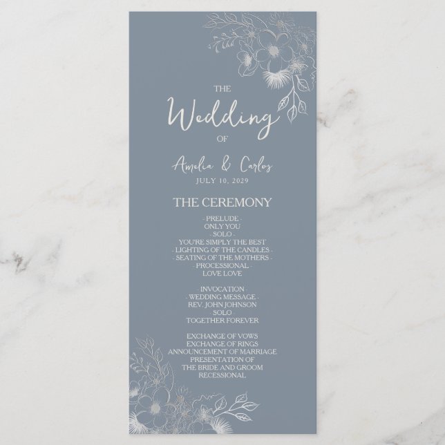 Programme Mariage Poussiéreux Bleu Botanique (Devant)