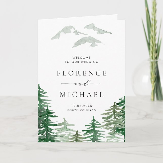 Programme Mariage romantique aquarelle forêt boisée (Devant)