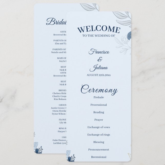 Programme Mariage romantique au bord de l'eau (Devant / Derrière)