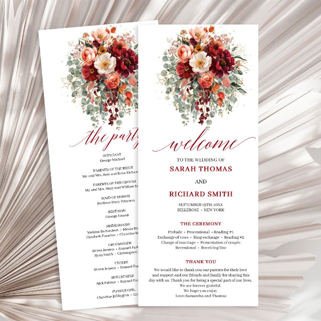 Programme Mariage romantique de Bourgogne or eucalyptus auto (Romantic Burgundy Gold Eucalyptus Fall wedding program

)