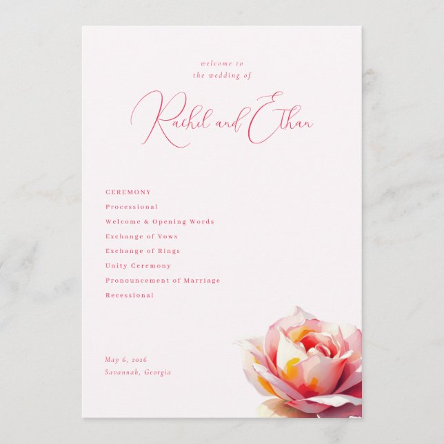 Programme Mariage Romantique Rose Rose (Devant)
