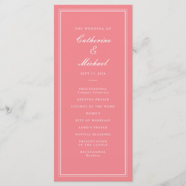 Programme Mariage Rose Pêche Absolument Classique Script (Devant)