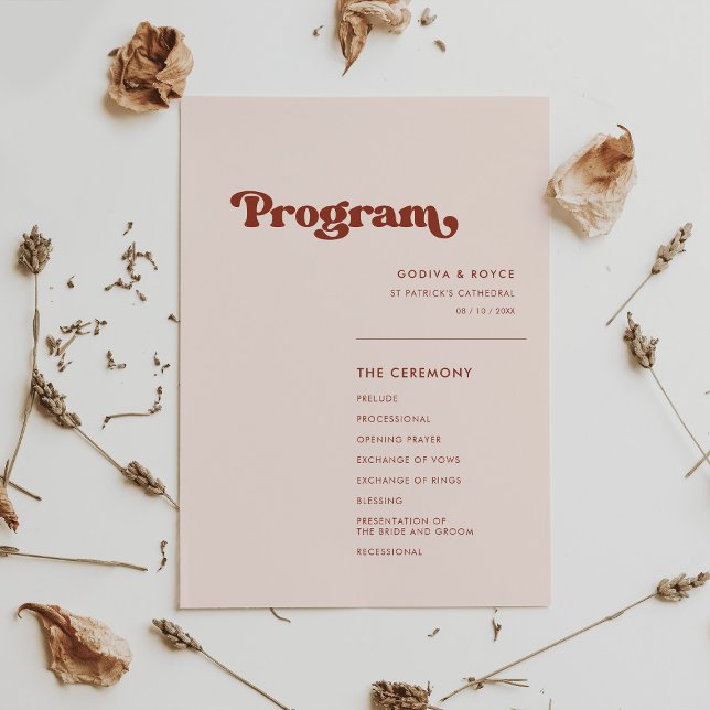 Programme Mariage rose pêche rétro élégant (Créateur téléchargé)