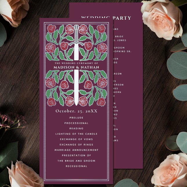 Programme Mariage Royal Épée Fleur Médiévale Mauve Argent (Créateur téléchargé)