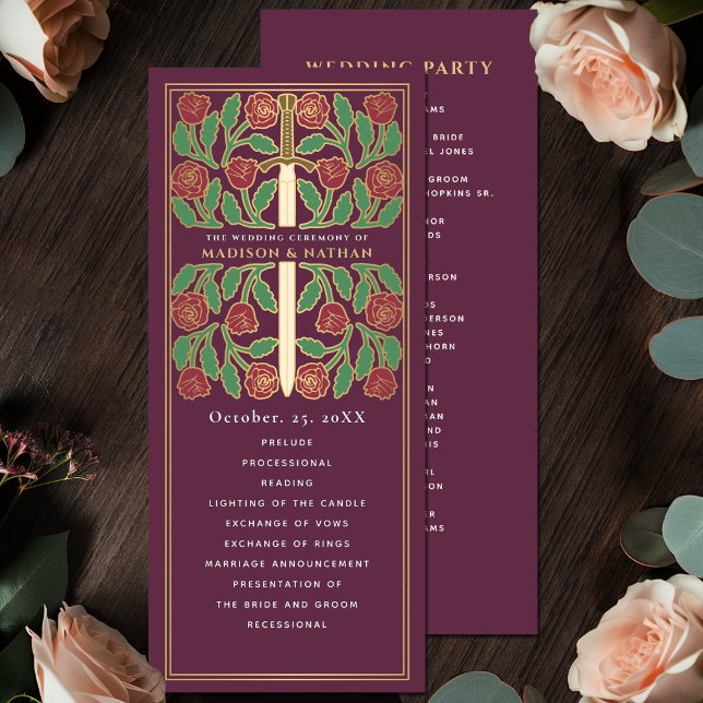 Programme Mariage Royal Épée Florale Médiévale Mauve Or (Créateur téléchargé)