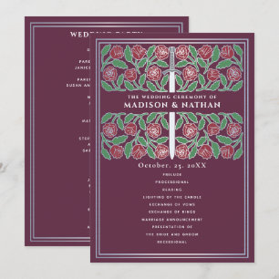 Programme Mariage Royal Médiéval Floral Argenté Épée Mauve