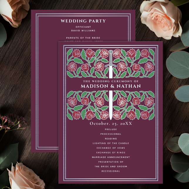Programme Mariage Royal Médiéval Floral Argenté Épée Mauve (Créateur téléchargé)