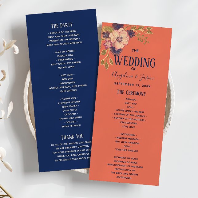 Programme Mariage rustique floral pêche et bleu marine (Créateur téléchargé)